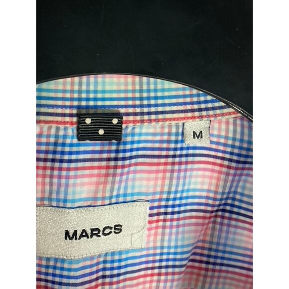 MARCS Men's Blue-Red Plaid Button-Up Regular-Fit Long Sleeve Shirt SZ M - Picture 8 of 8